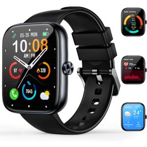 Smart Watch for Men Women with Bluetooth Calls, 1.83" HD Touchscreen Fitness Tracker, 110+ Sport Modes, Heart Rate/Sleep Monitor/Pedometer, IP68 Waterproof, Activity Tracker for Android iOS, Black