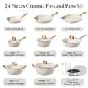 Bazova 24 Pcs Pots and Pans Set Non Stick Ceramic Cookware Set, Healthy Non Toxic Kitchen Cookware Sets with Large Capacity, Induction Compatible, PFAS/PTFE/PFOA/PFOS Free, Cream White
