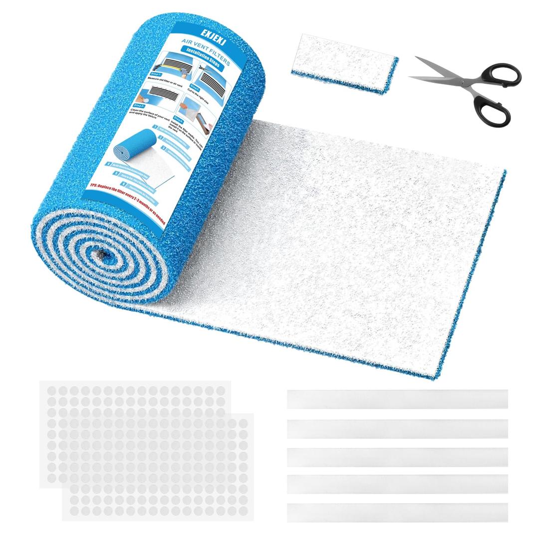 Air Vent Filters Roll, 120" x 12" Cut to Fit Air Filter Material (50+ Filters), MERV 8 Triple Vent Filter for Home Floor, HVAC Furnace Vents, Ceiling, with Adhesive Hook Tape and Installation Tape