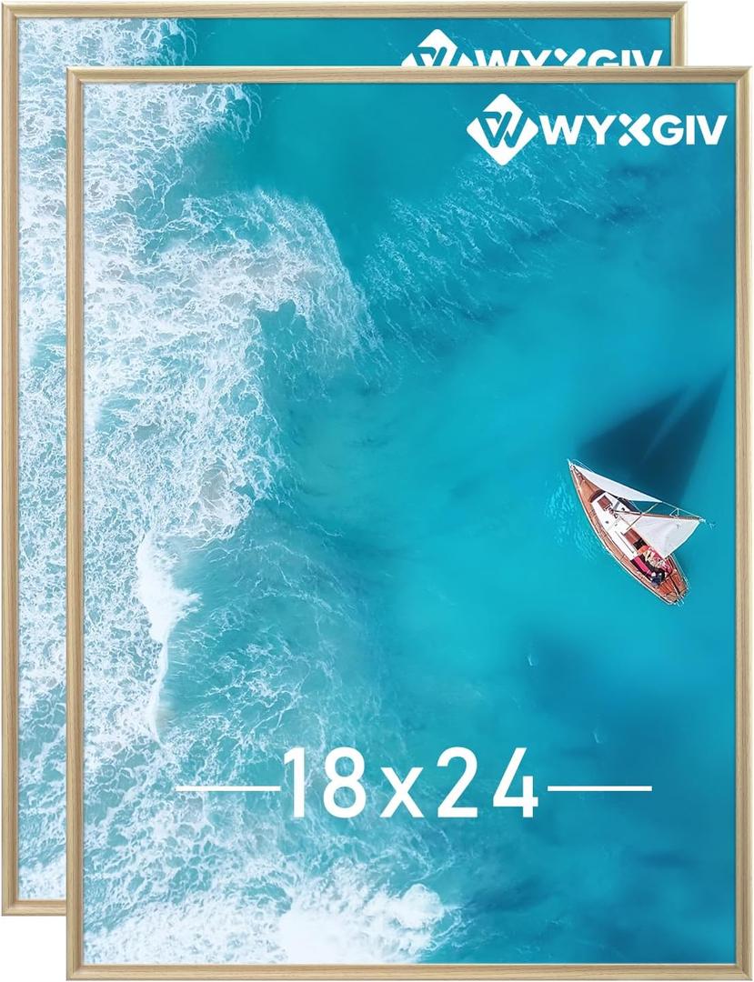 Natural 18x24 Picture Frame Set of 2 Slide-In Strips Wall Hanging Frame | Lightweight yet Sturdy Scratch-Proof 18 x 24 Inch Frame for 18by24 Poster Horizontally/Vertically - 2 Packs|Natural|18x24