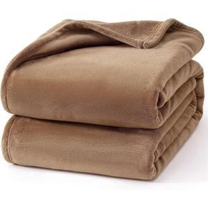 Hansleep Flannel Fleece Throw Blanket Twin Size, Super Soft Fluffy Bed Plush Blanket Throw, Luxury Fuzzy Cozy Couch Blanket for All Seasons, Camel, Twin 60x80
