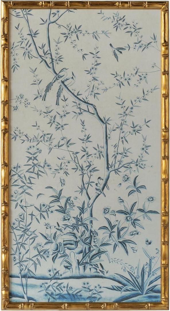 HongFengtang Chinese Rice Paper Print China Flower And Bird Bamboo Frame 19.5 X 35.8 Inches (A)