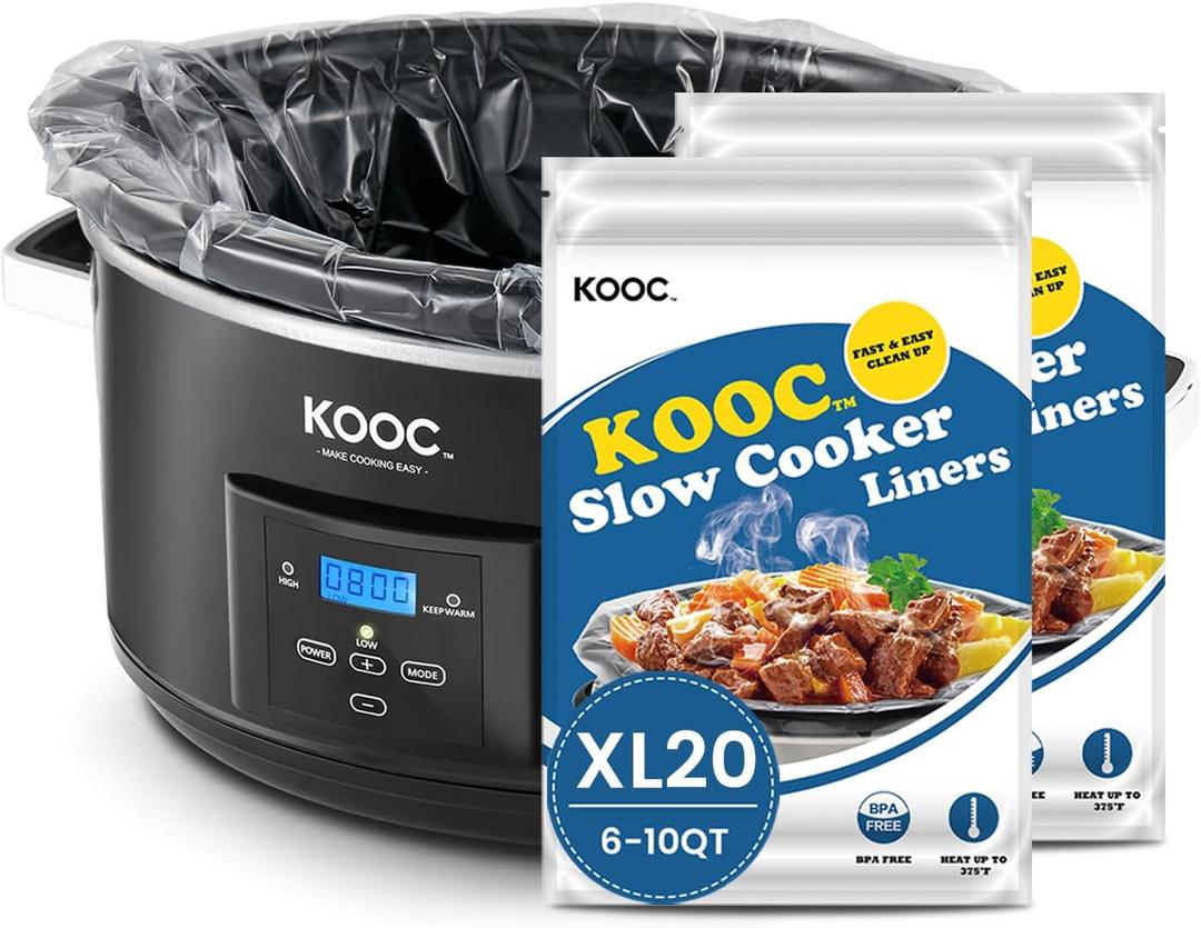 KOOC Slow Cooker Liners 14"x22" 20 Count Extra Large Size Disposable Pot Liners Cooking Bags Fit 6 qt to 10 qt Pot BPA Free Fresh Locking Seal Design