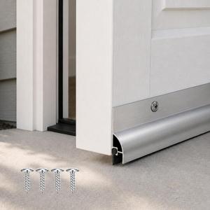 2 Pack Door Draft Stopper, Cuttable Weather Stripping Door Seal 36” Length, Strong Adhesive Aluminum Door Sweep for Exterior and Interior Doors (Silver)