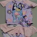 Bluey Girls Swimsuit One Piece Bathing Suit or Rash Guard Set Kids, Toddlers, Swimwear Pool Beach Travel Essentials Holiday (3-4 Years, Lilac with Scrunchie) Size 4 up to 104cm