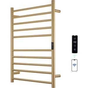 Electric Towel Rack with Voice Control for Alexa & Google Home,TUYA-Wall-Mounted Bathroom Heating Towel Warmer,Stainless Steel Material,31.5x20.08x4.41in,Plug-in,Gold，10 Bars