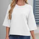 ZDC Women's Oversized Sweaters Summer Short Sleeve Casual Cropped Tops Lightweight Loose Fit Knit Pullover (M)