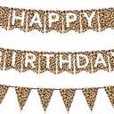 Censen Leopard Print Cheetah Design Happy Birthday Banner Pennant Banner Cheetah Birthday Decorations Leopard Party Decorations Jungle Safari Animal Print Baby Shower Theme Party Supplies