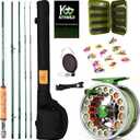 Fly Fishing Rod Combo, 4 Piece 5/6 Portable Fly Rod with Extra Tip, Pre-Loaded Fly Reel with Line Combo,Fly Box, Flies, Fly Fishing Complete Starter Package