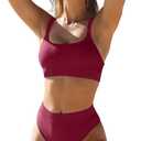 ZINPRETTY Women High Waisted Bikini Sets Color Block Swimsuits 2 Piece Bathing Suits Tummy Control Sporty Teens (X-Large)