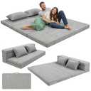 Anevna Tri-Fold Futon Mattress, Foldable Japanese Floor Sleep Mattress, High-Density Foam Tatami Bed Mat with Corduroy Cover, Floor Bed Mat for Couples, Guest Use (Charcoal Gray,Queen)