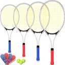 4 Pcs Tennis Rackets for Adult Recreational 4 Players 27" Tennis Racquet Lightweight Tennis Racket with 3 Tennis Balls for Training Beginners with Overgrips Carry Bag, As shown