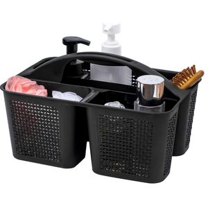 UUJOLY Plastic Portable Shower Caddy Basket , Cleaning Shower Basket with Handle Compartments Storage Basket Organizer for Bathroom Kitchen College Dorm Sink, Black