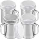 CUSINIUM 14 Ounce Powdered Sugar Shaker Duster With Handle - Fine Mesh - With Plastic Cap - Pack of 4 (Silver)