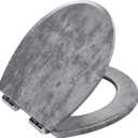 Toilet Seat, Slow Close, Premium Moulded Wood, Quick Release, Slate Marble Look, PIKLiDS, Laminated Woodgrain Finish (Round)