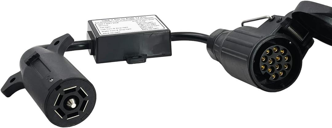 US to EU Trailer Light Converter,US Vehicle with 7-Way Blade Connector to European Trailer with 13-Way Round Plug US 7 Way to EU 13 Way Trailer Light Adapter (US7 to EU13)