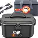 Electric Lunch Box for Adults with Temperature Adjustment 80W Heated Lunch Boxes for Men with 1.8L Stainless Steel Container Electric Lunchbox for Work/Car/Truck-110V/12V/24V(Black)