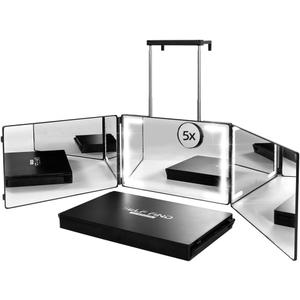 Self Find-3 Way Mirror for Self Hair Cutting with Ring Light, Rechargeable 360 Mirror for Hair Tools, Light and Height Adjustable