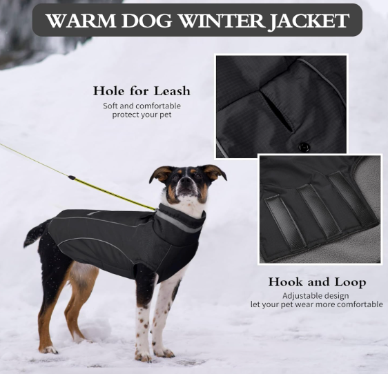 PETDSH Waterproof Dog Coat, Turtleneck Warm Dog Jacket, Dogs Winter Coat with Pocket and Trash Bags, Reflective Puppy Jacket for Winter and Snow (Black, M)