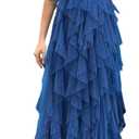Summer Women Tulle Prom Dress Elegant Bow One Shoulder Slit Evening Party Gown Wedding Guest Bridesmaid Maxi Dress (XX-Large, #1 Haze Blue)