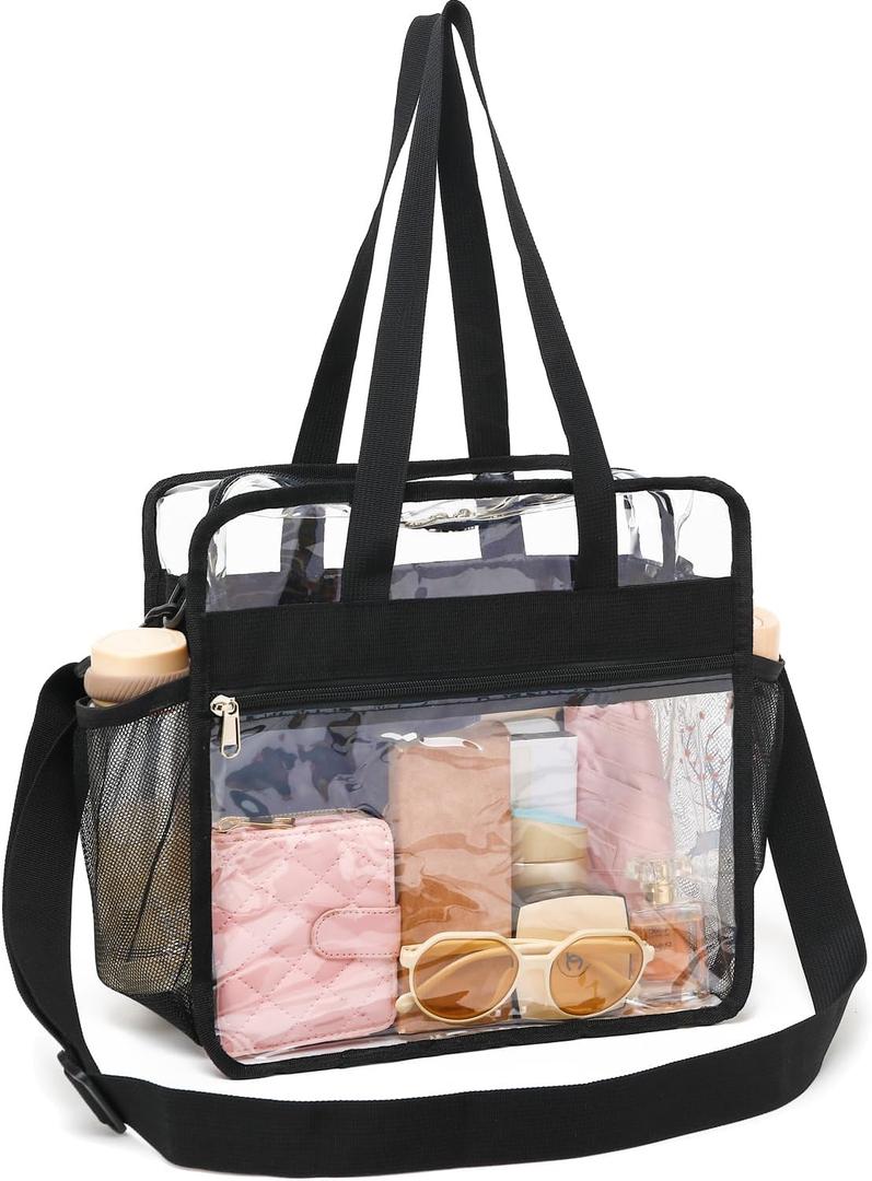 Fammart Clear Bag for Stadium Events, 12x6x12 Jelly Tote Bag for Women with Zipper for Beach Sports Concerts Work