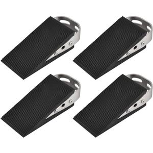 JQK Heavy Duty Door Stopper Rubber Wedge, 304 Stainless Steel Security Door Stops Works On All Floor Types, Brushed(4 Pack), DSB6-BN-P4