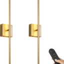 Battery Operated Wall Sconces with Remote Control, Dimmable Wall Sconces Set of Two, 350Rotate, 3000K LED Gold Wireless Wall Light for Living Room, Hallway, Bedroom, 28.3 Inch (2 Pack)