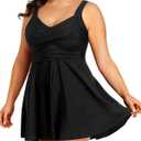 Tempt Me Black Women's Plus Size Swim Dress - One Piece Swimsuits Tummy Control Bathing Suit Swimwear 2025 20W