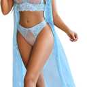 Avidlove Sexy Lingerie Set for Women 3 Piece Lingerie Robe Set Sheer Polka Dot Robe with Bra and Panty S-XXL (Blue, XXL)