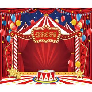 Circus Backdrop Carnival Backdrop Decorations 10x8ft Banner Circus Theme Party Decorations Red Tent Big Top Balloons Kids Baby Shower Birthday Photography Background Cake Table Photo Studio Props