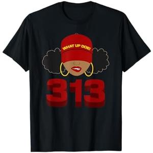 Detroit 313 Area Code What Up Doe Black Woman T-Shirt (XL, Black)