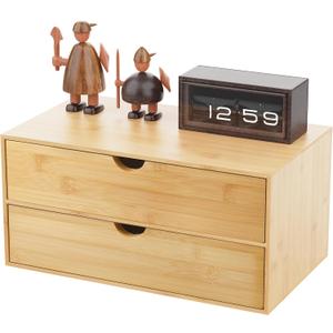 Neando Bamboo Desk Organizer with 2 Drawers, Wooden Countertop Drawers Organizer, Tabletop Storage Organization Box for Office & Home, No Assembly Needed