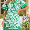 Wenrine Womens Summer Puff Sleeve Casual V Neck Mini Boho Floral Dresses
