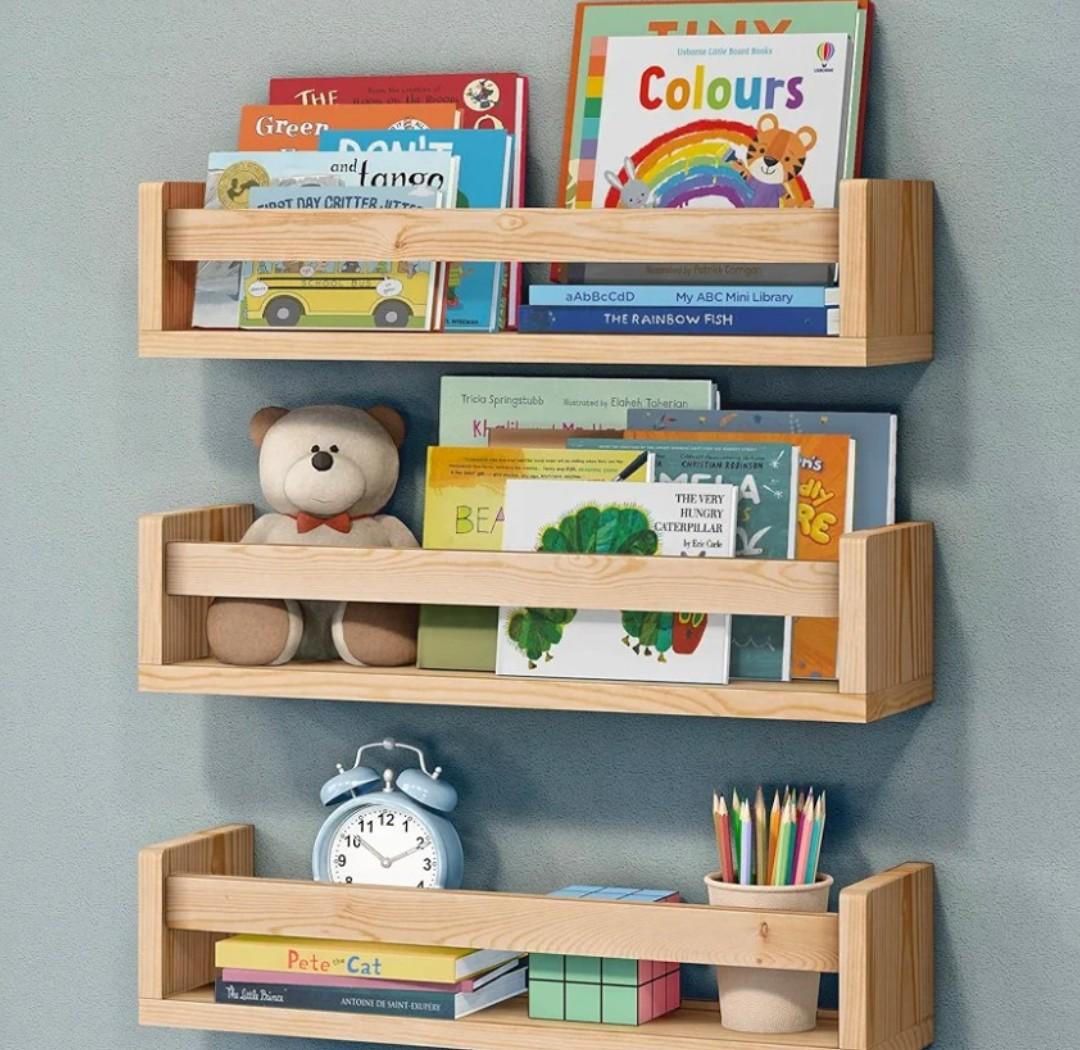 NATURE SUPPLIES Set of 3, 16.4". Nursery Book Shelves, Solid Wood for Books, Toys, Decor, Wall Bookshelf for Kids Bedroom, Floating Shelf, Stylish and Functional Storage Solution