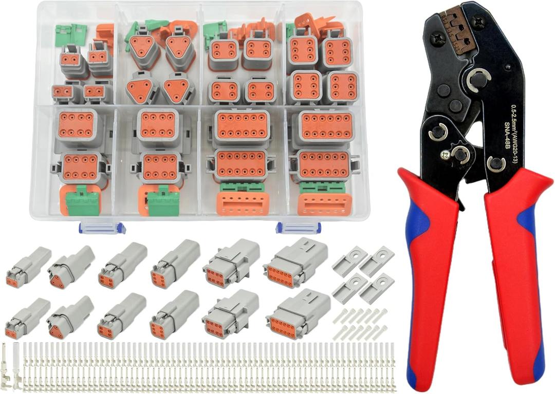 216 PCS DT Connector Kit with Ratcheting Wire Crimper for Deutsch Connector, 2 3 4 6 8 12 Pin Connectors Automotive Electrical Connectors With Size 16 Stamped Contacts & Accessories