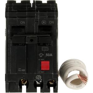 ABB Q-Line THQL2150GFT2P 50A 240-Volts Double Pole Circuit Breaker  50 Amp Double Pole Ground Fault Breaker with Self-Test  120/240 VAC 2-Pole GFCI Breaker  Ground Fault Circuit Interrupter