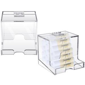 Wenqik 2 Pack Clear Acrylic Lip Balm Dispenser with Hinged Lid Home Freestanding Countertop Display for Lipsticks Glosses or Lip Balm Essential Oils (3.4 x 3.4 x 3.07 inch)