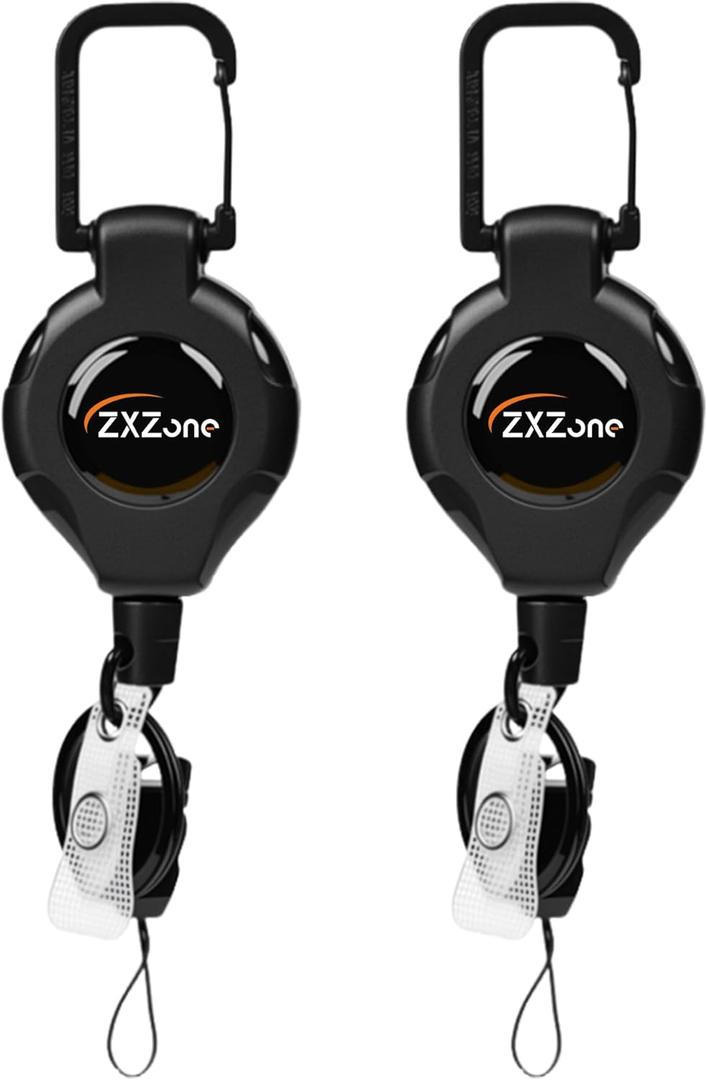 ZXZone Retractable Keychain with Interval Locking Heavy Duty Carabiner Badge Holder, Tactical ID Badge Reel with 27.5 Dyneema Fibers Retractable Cord,Key Ring 11 OZ (Black-2pcs)