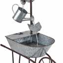 Alpine Corporation MCC574 Outdoor Floor Galvanized Shovel Pitcher Bucket Fountain, 41" Vintage Garden Water Feature, Patio & Backyard Dcor, Gray (Multicolor)