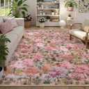 Wonnitar Forest Print Pink Rug for Bedroom, Soft Washable Rugs 5x7, Ultra-Thin Non Slip Boho Pink and Green Woodland Nursery Carpet for Living Room, Dorm, Kids Playroom