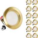 ZYC Gold 4 Inch Retrofit LED, 12 Pack Dimmable Retrofit Downlights can Light, 2700K/3000K/4000K/5000K/6000K Selectable, Damp Rated Can Lights, Baffle Trim, 9W 800Lm(Gold, 4 inch)