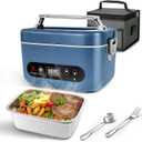 Cordless Electric Lunch Box,24000mAh Battery Powered Self Heating Lunch Box,1.2L Portable Food Warmer With Removable Divider,Insulated Bag & Utensils,For Office & Outdoor Use (Blue)