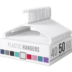 Plastic Hangers 50 Pack White - Clothes Hangers - Makes The Perfect Coat Hanger and General Space Saving Clothes Hangers for Closet - Percheros Ganchos para Colgar Ropa Hangars