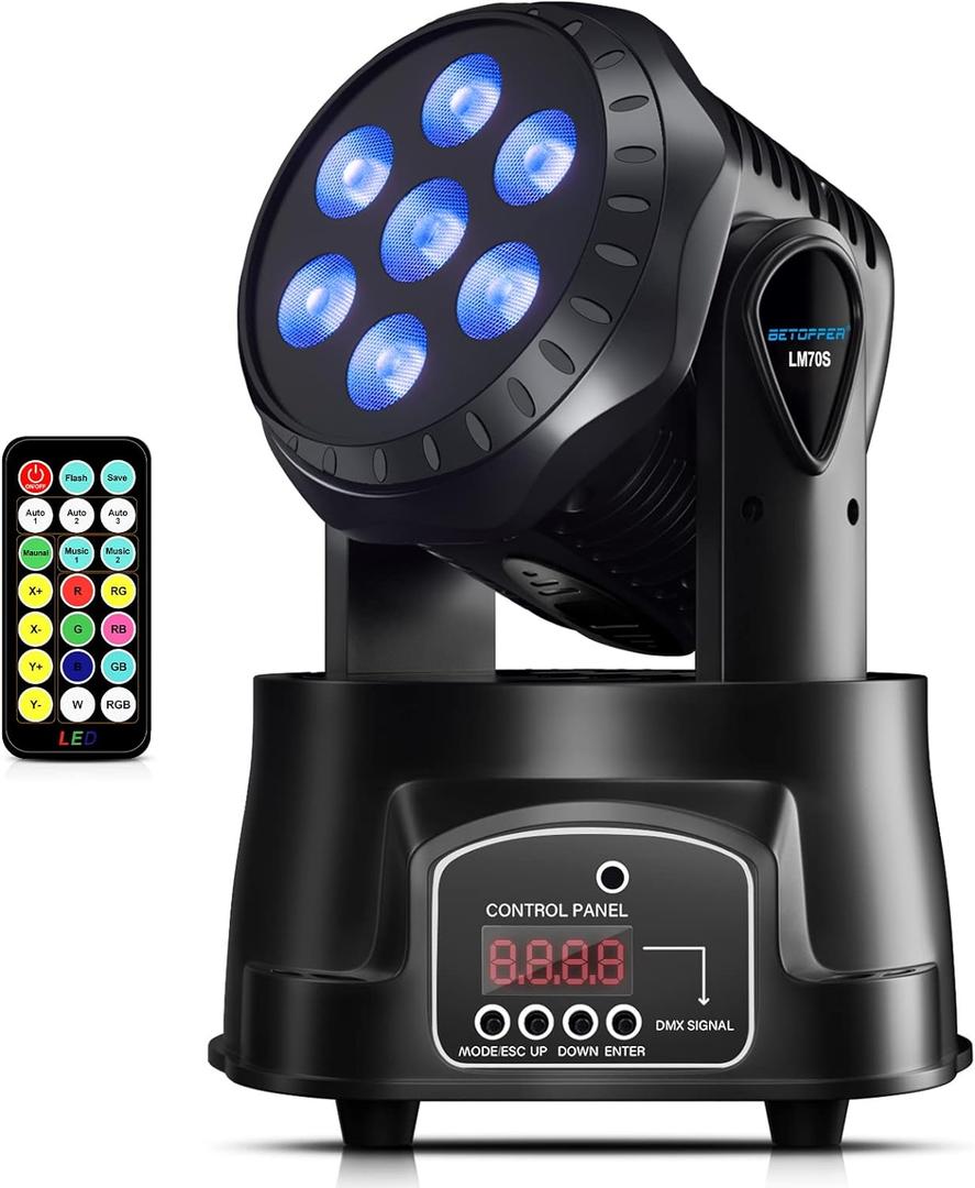BETOPPER Mini Moving Head DJ Lights, 7 x 8W RGBW Stage Lighting, Remote Control Sound Activated, Wash Light for Parties, Club, Concert, Wedding, 4 Pack