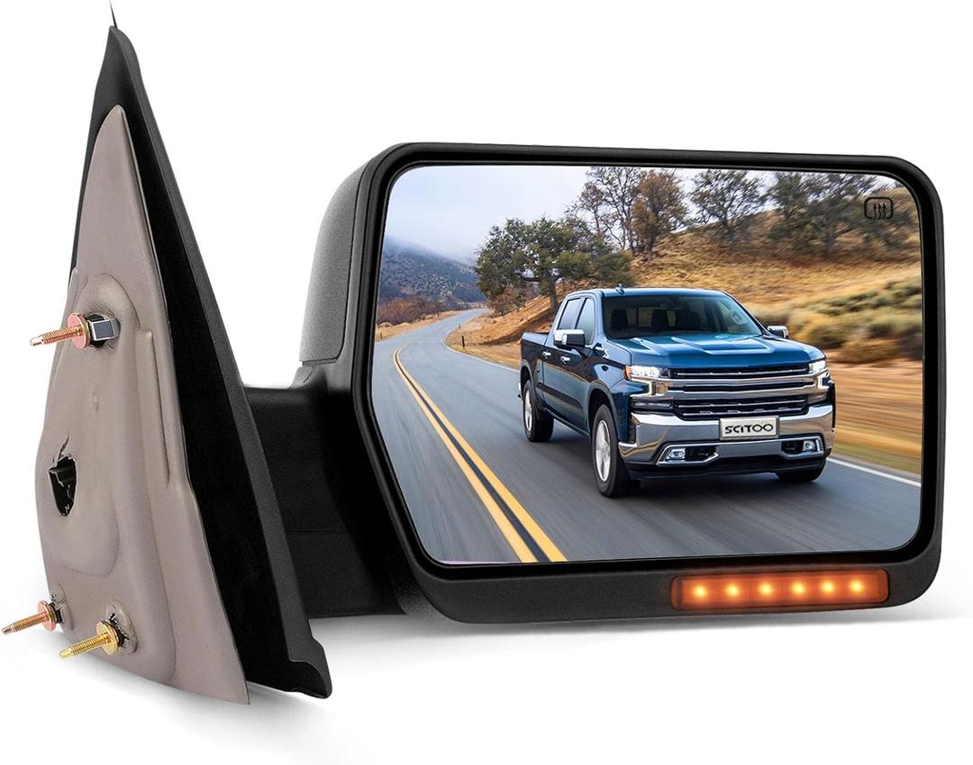 SCITOO Towing Mirror fit for Ford Exterior fit 2007-2014 for Ford for F-150 Truck with Amber Turn Signal and Puddle Light Heated Power Controlling and Manual Folding (Passenger Side)