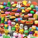 UMIKU 100 Pack Animal Pencil Erasers 3D Desk Pet for Kids Mini Puzzle Take Apart Eraser Student Classroom Prizes Rewards Easter Egg Fillers Treasure Box Back to School Supplies Kid Party Favors Gift