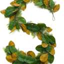 6 ft Realistic Magnolia Garland with Artificial Faux Cedar, Brown and Green Magnolia Leaf Garland Christmas Decorations for Mantle Fireplaces Stair Xmas Holiday Party Table Decor