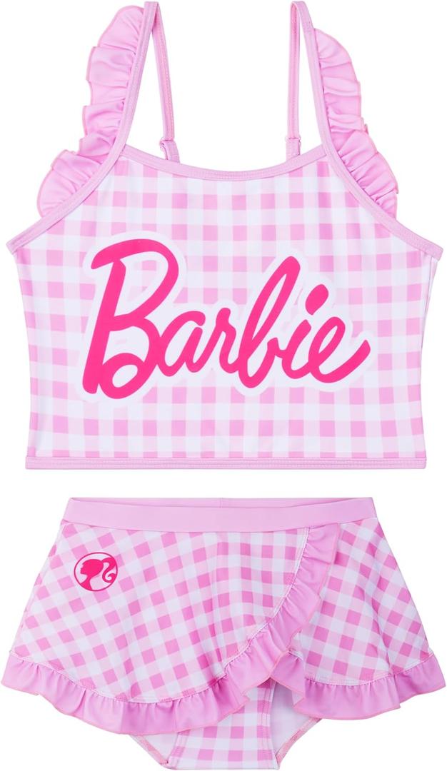 Barbie Girls Swimsuit Set 9-10Yrs, Two Piece Bikini Set, Adjustable Strap Bathing Suits Swimwear, Swimming Gifts for Girls (Pink)