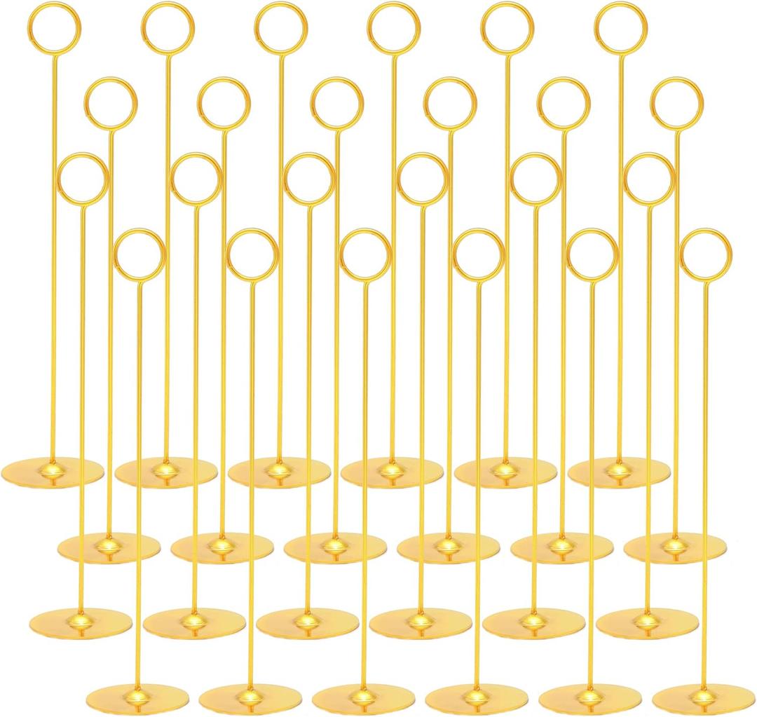 Urban Deco 24PK Table Number Holders Place Card Holders 12 Inch Table Card Holders Steel Card Holders for Photos, Food Signs, Memo Notes, Weddings, Restaurants, Birthdays (Gold 24PK)