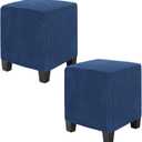 2-Pack Square Ottoman Cover, 13 x 13 x 15 Inch Stretchable Corn Velvet Fabric Ottoman Slipcover Footstool Protector with Elastic Bottom for Living Room/Indoor [Light Blue]